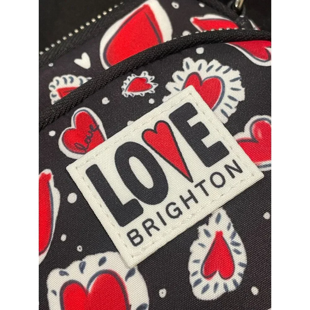 ~ NEW Brighton Hearts a Flutter Crossbody Bag Utility Black Red Love Silver Hrdw - Picture 9 of 13